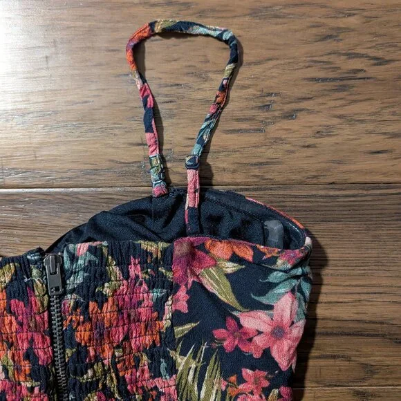 American Eagle jumpsuit wide leg tie front strapless tropical print size XS - Picture 15 of 16
